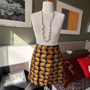 J. Crew Elephant Print Gold Black Mini Brocade Faux Wrap Skirt NWOT US 6